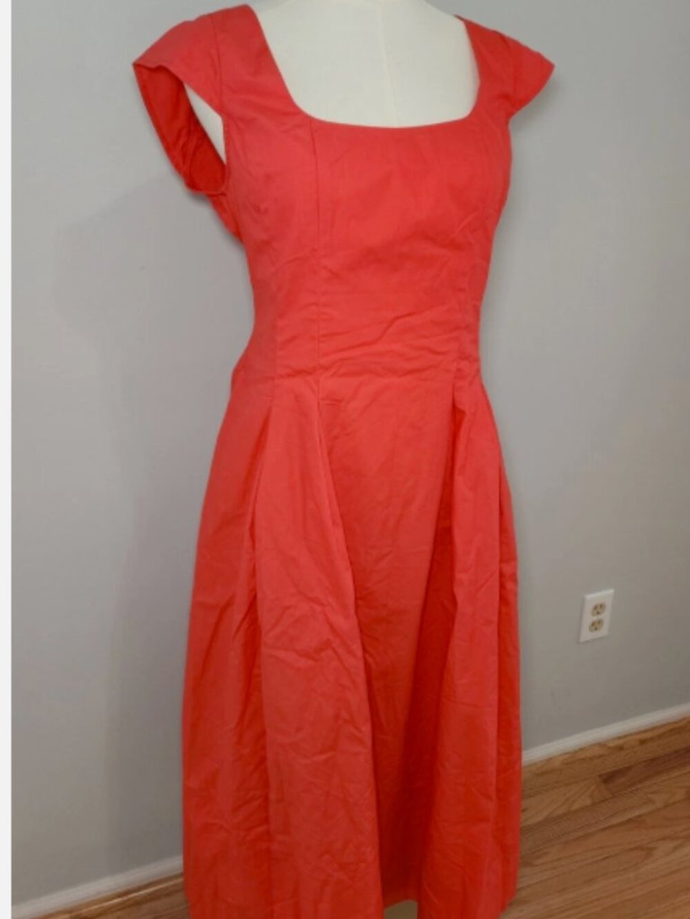 A New Day Women's Poplin Midi Dress A-Line Coral Pockets Casual Party Size 6